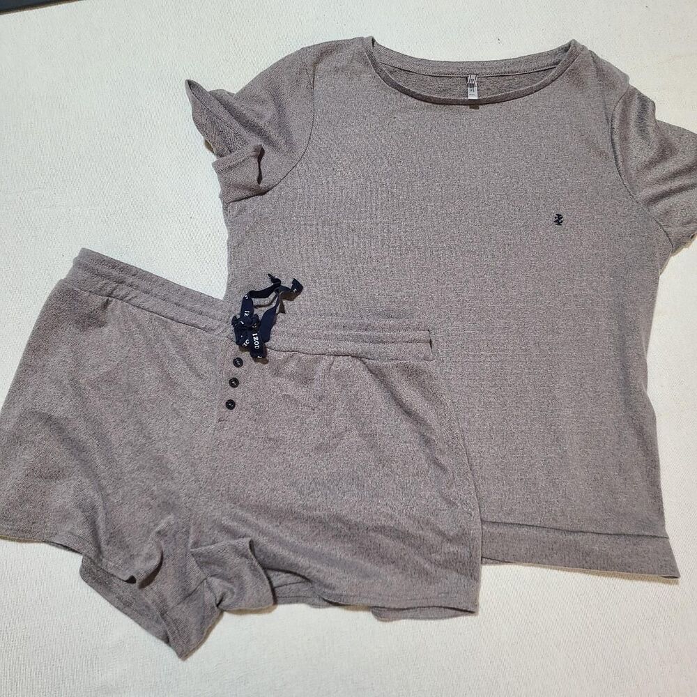 Izod Women's Grey Pajamas shorts 2pc set cozy lounge soft summer XL petite